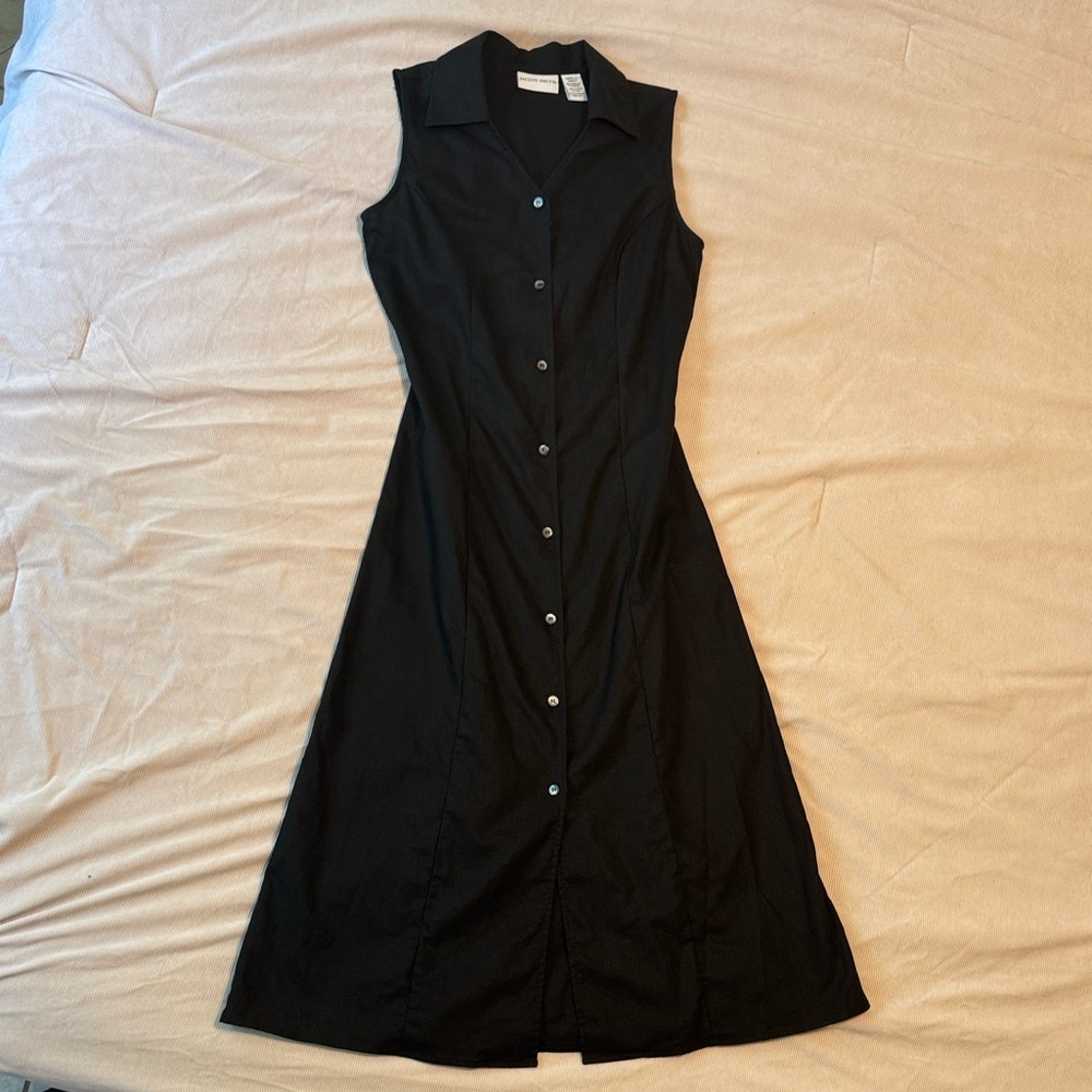 Linen Black Sleeveless Midi Dress
